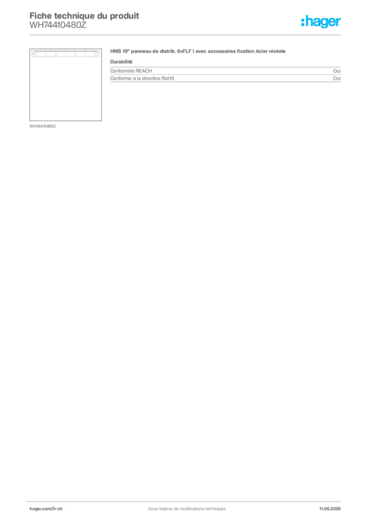 Image Hager Fiche technique du produit WH74410480Z | Hager Suisse