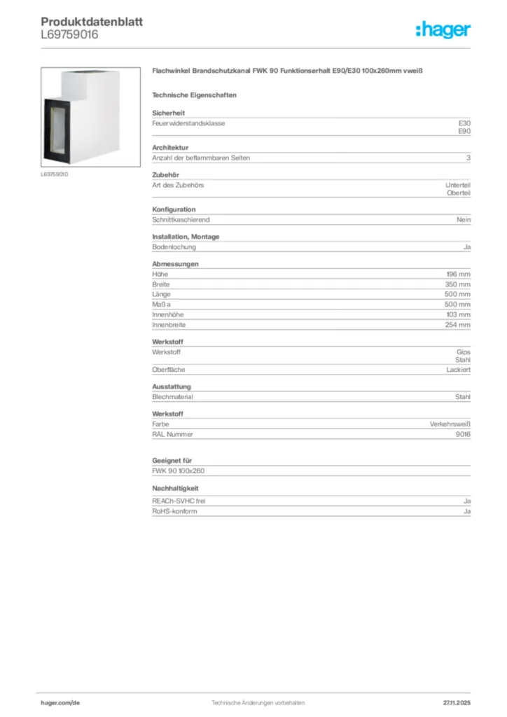 Bild Hager Produktdatenblatt L69759016 | Hager Deutschland