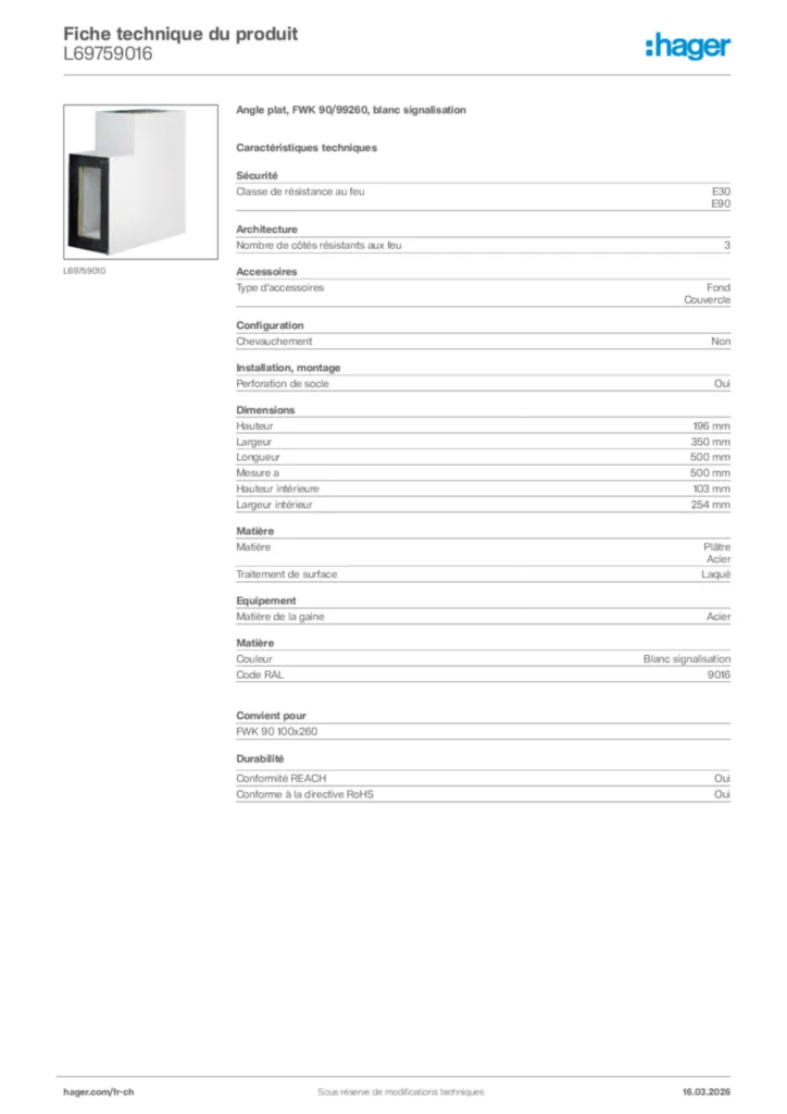 Image Hager Fiche technique du produit L69759016 | Hager Suisse