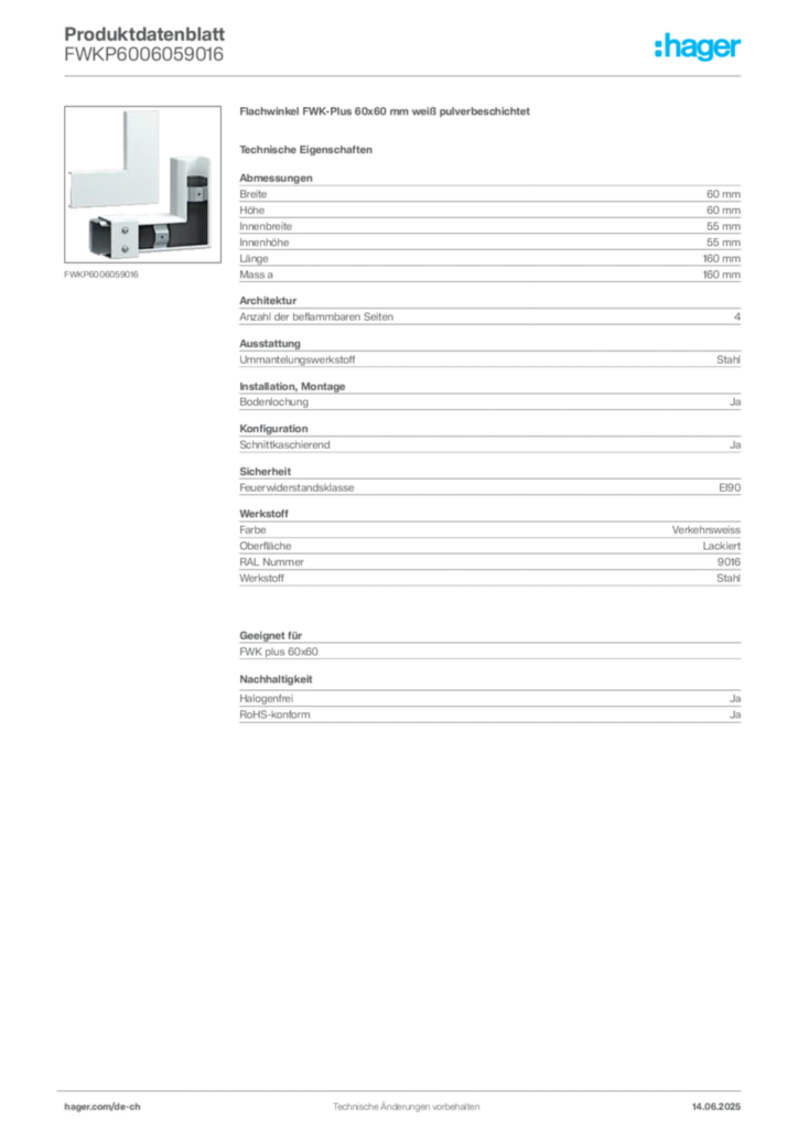 Bild Hager Produktdatenblatt FWKP6006059016 | Hager Schweiz