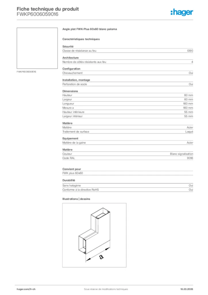 Image Hager Fiche technique du produit FWKP6006059016 | Hager Suisse