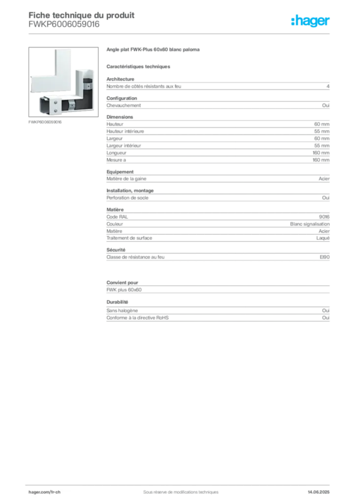 Image Hager Fiche technique du produit FWKP6006059016 | Hager Suisse