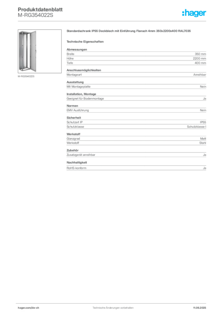 Bild Hager Produktdatenblatt M-RG354022S | Hager Schweiz
