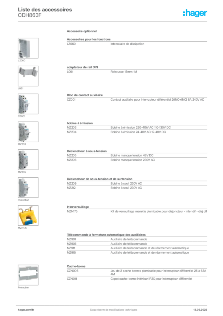 Image Hager Fiche technique du produit CDH863F | Hager France