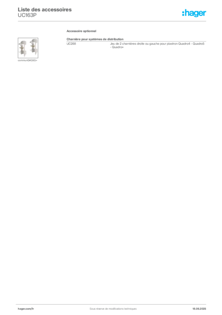 Image Hager Fiche technique du produit UC163P | Hager France
