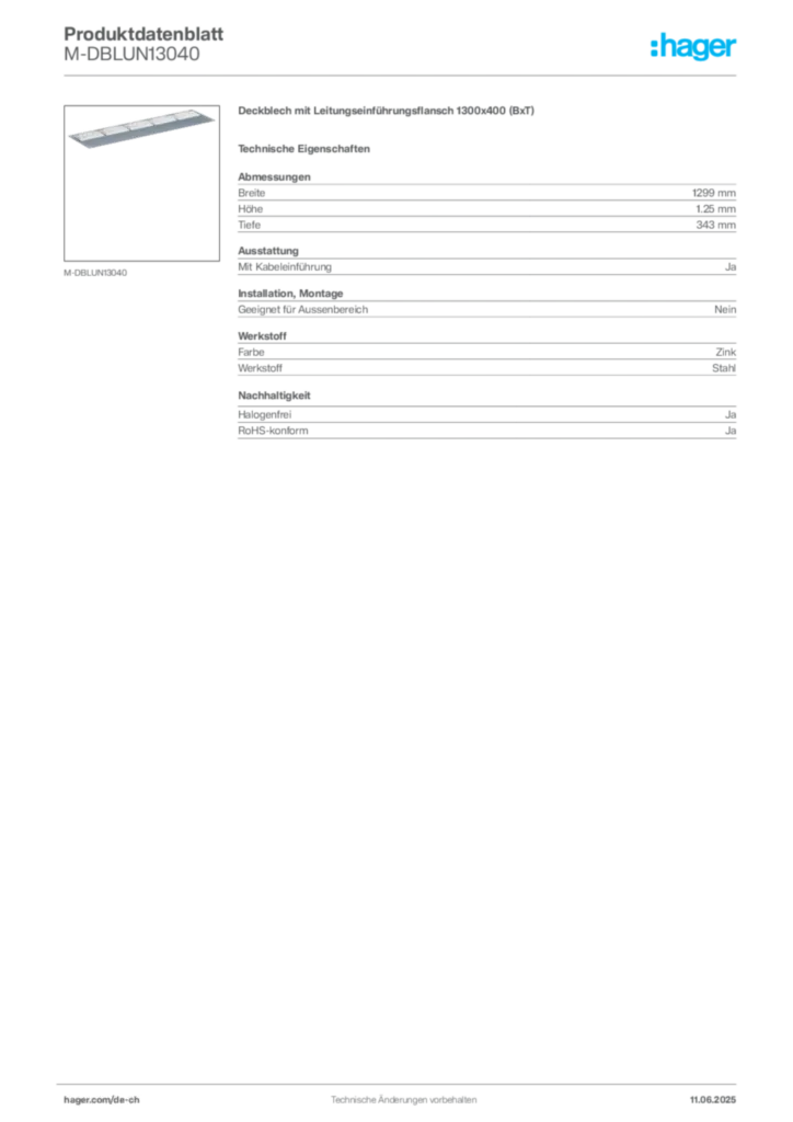 Bild Hager Produktdatenblatt M-DBLUN13040 | Hager Schweiz