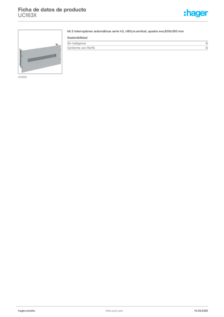 Imagen Hager Ficha de datos de producto UC163X | Hager España