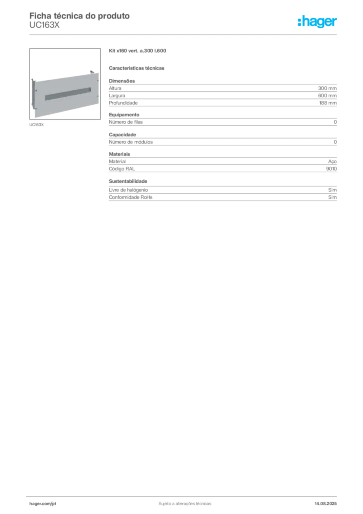 Imagem Hager Ficha técnica do produto UC163X | Hager Portugal