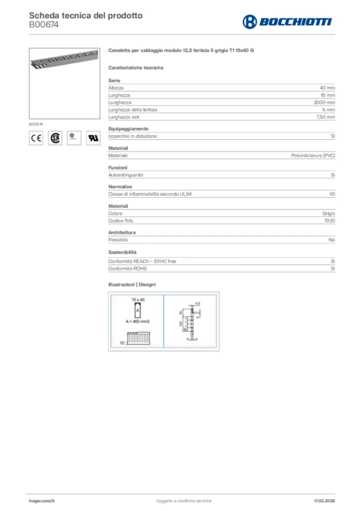 Immagine Bocchiotti Scheda tecnica del prodotto B00674 | Hager Italia