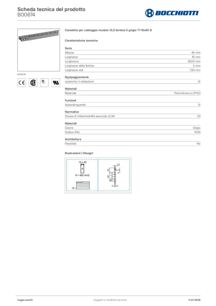 Immagine Bocchiotti Scheda tecnica del prodotto B00674 | Hager Italia