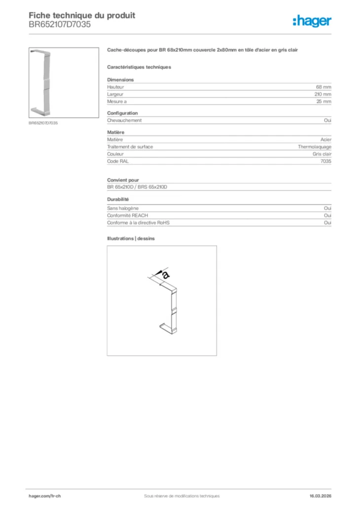 Image Hager Fiche technique du produit BR652107D7035 | Hager Suisse