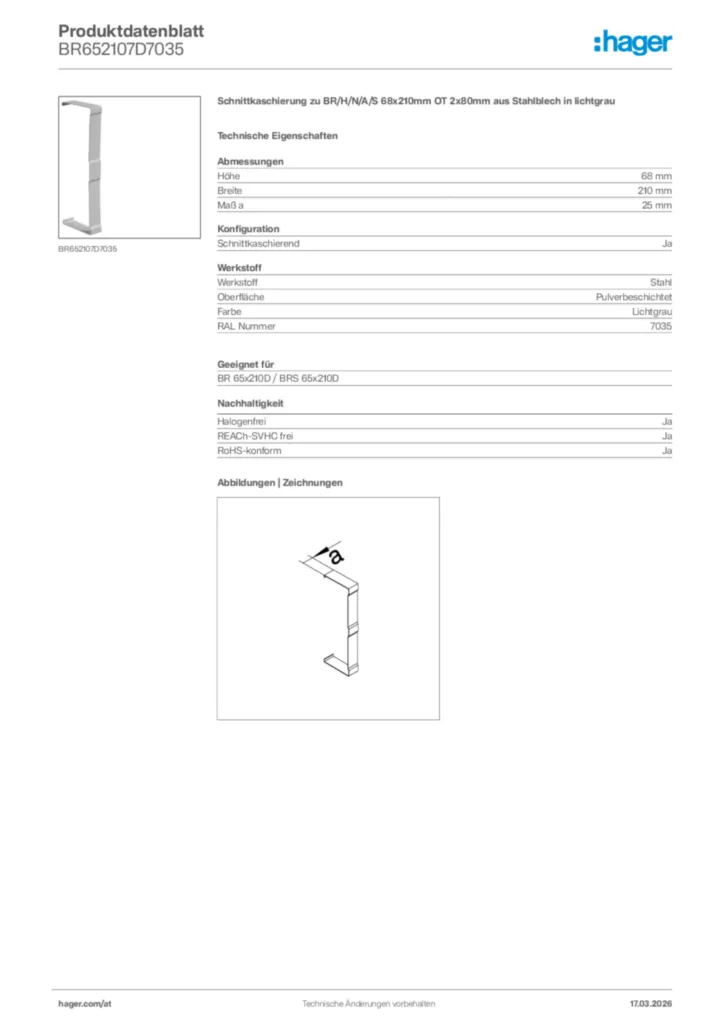 Bild Hager Produktdatenblatt BR652107D7035 | Hager Deutschland