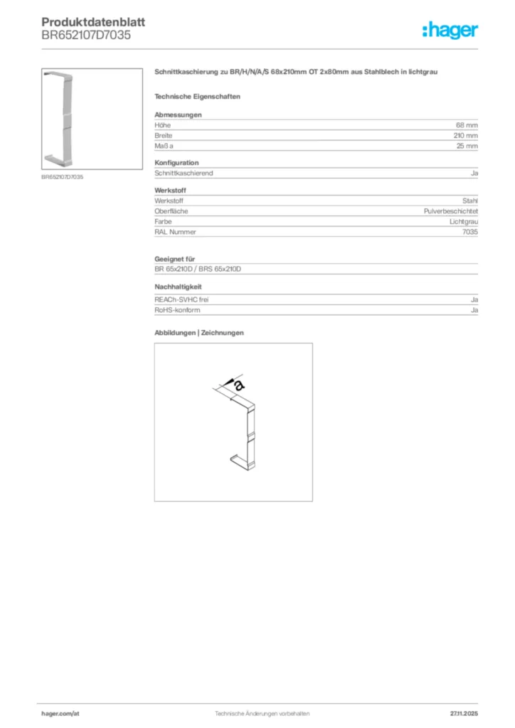 Bild Hager Produktdatenblatt BR652107D7035 | Hager Deutschland