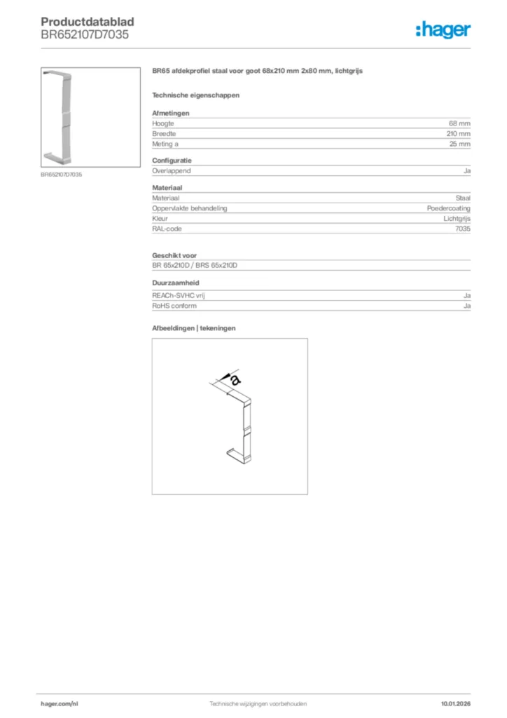 Afbeelding Hager Productdatablad BR652107D7035 | Hager Nederland