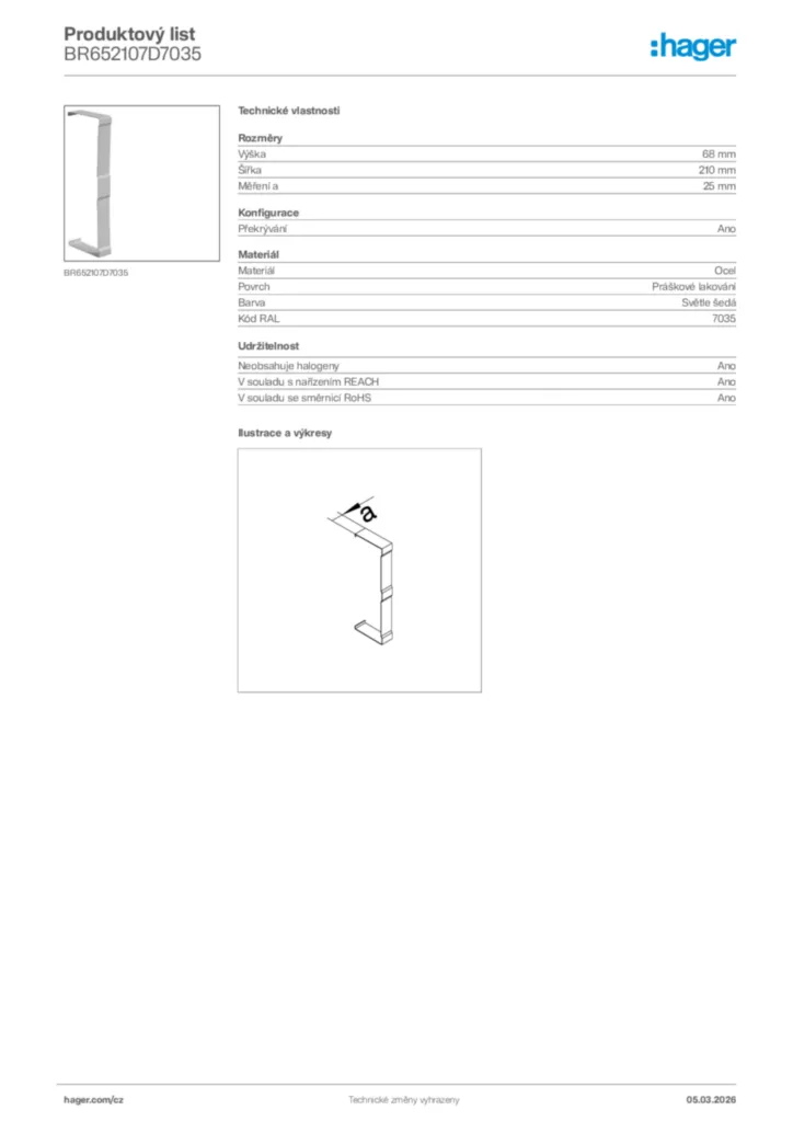 Obrázek Hager Product data sheet BR652107D7035 | Hager