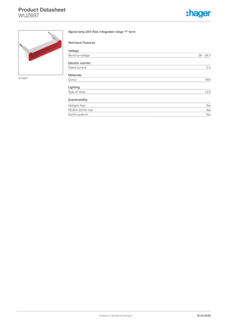 Image Hager Product data sheet WUZ697  | Hager Africa