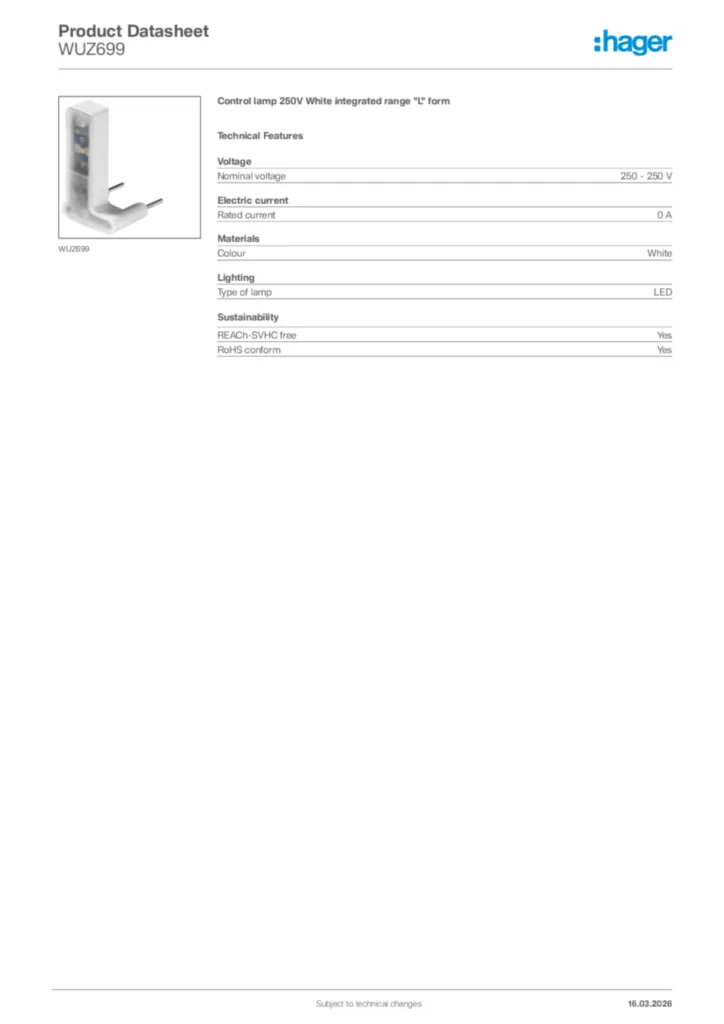 Image Hager Product data sheet WUZ699  | Hager Africa