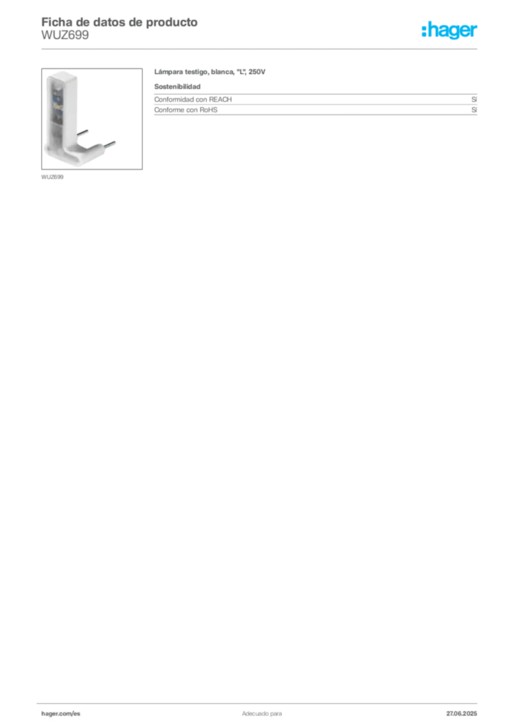 Imagen Hager Ficha de datos de producto WUZ699 | Hager España