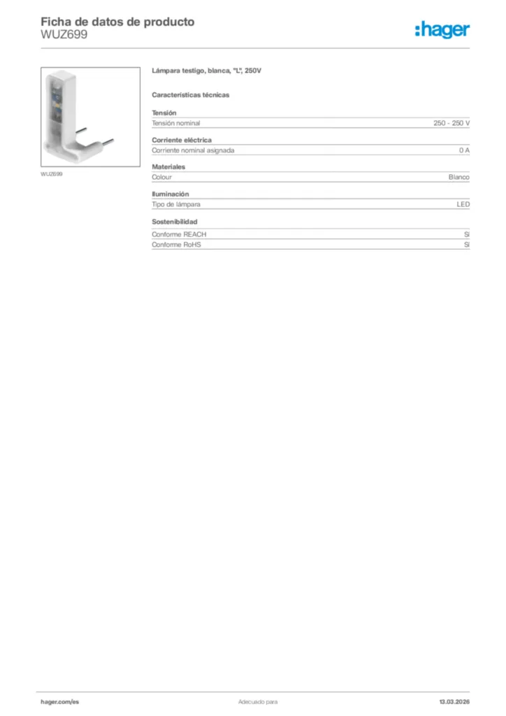 Imagen Hager Ficha de datos de producto WUZ699 | Hager España