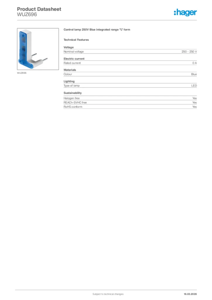 Image Hager Product data sheet WUZ696  | Hager Africa