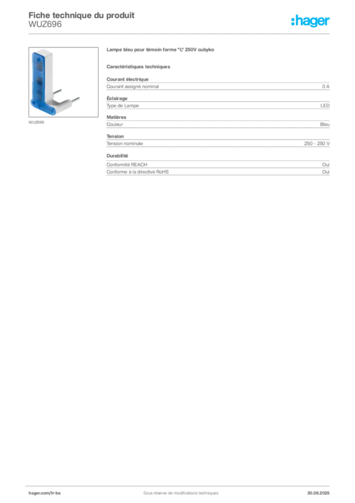 Image Hager Fiche technique du produit WUZ696 | Hager Belgique