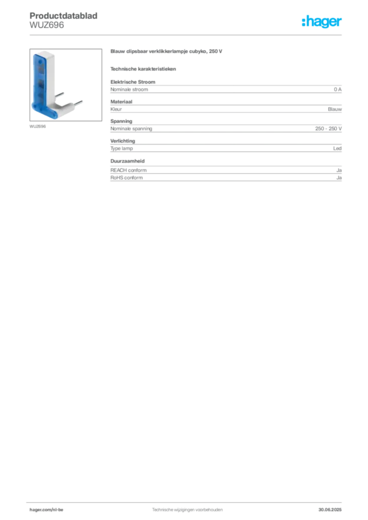 Afbeelding Hager Productdatablad WUZ696 | Hager Belgium