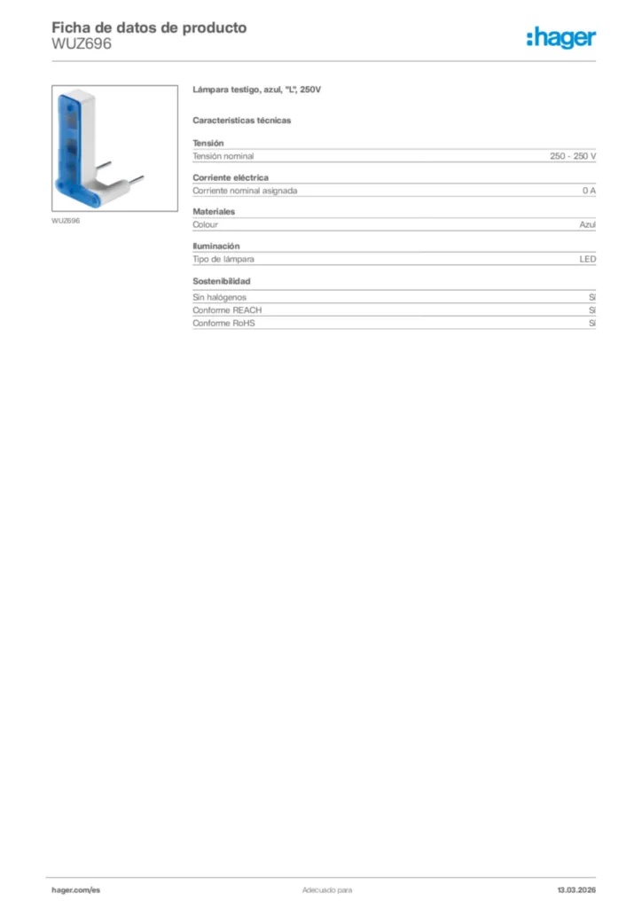 Imagen Hager Ficha de datos de producto WUZ696 | Hager España
