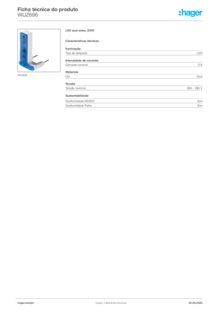 Imagem Hager Ficha técnica do produto WUZ696 | Hager Portugal