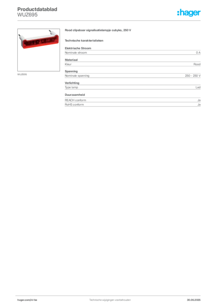 Afbeelding Hager Productdatablad WUZ695 | Hager Belgium