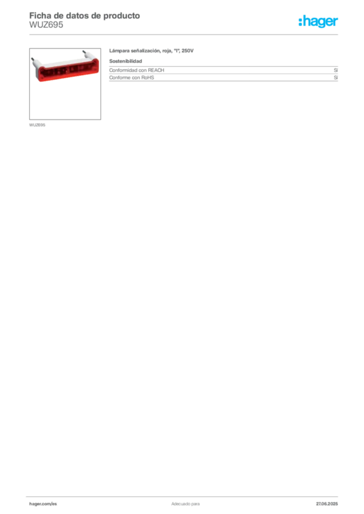 Imagen Hager Ficha de datos de producto WUZ695 | Hager España