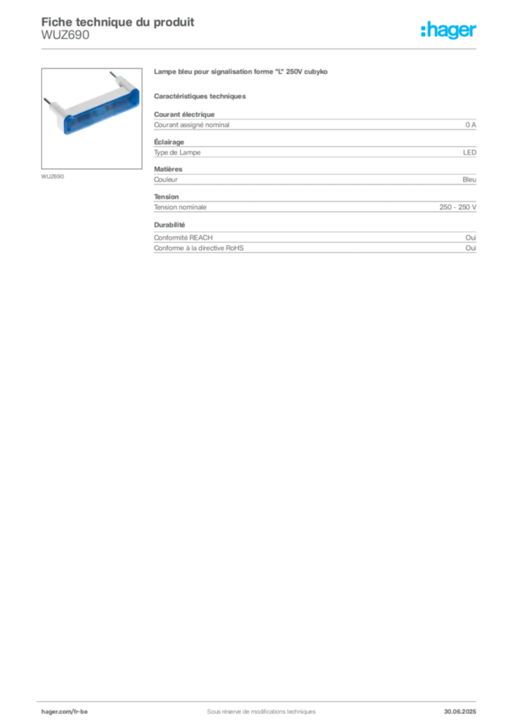 Image Hager Fiche technique du produit WUZ690 | Hager Belgique