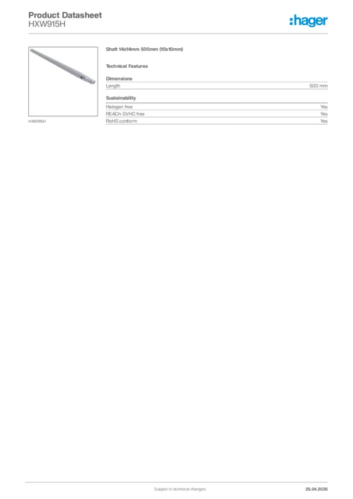 Image Hager Product data sheet HXW915H  | Hager Africa