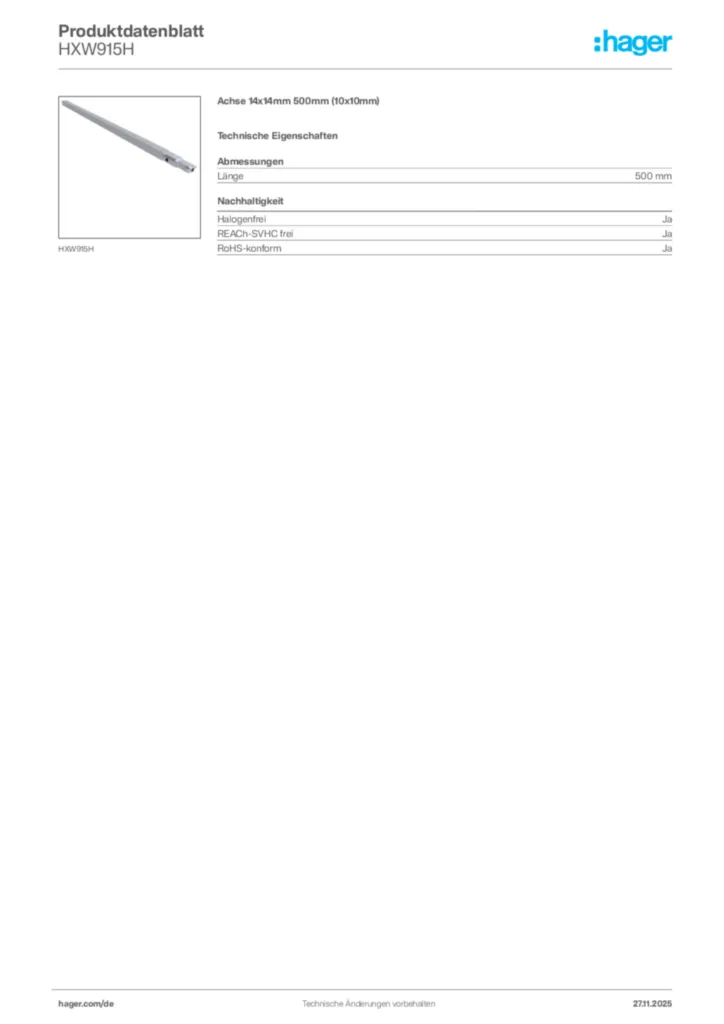 Hager Produktdatenblatt HXW915H