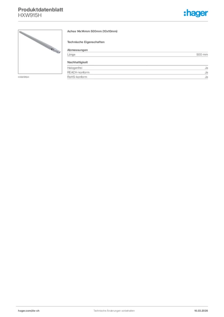 Bild Hager Produktdatenblatt HXW915H | Hager Schweiz