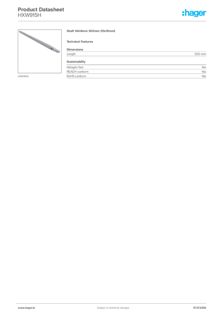Image Hager Product data sheet HXW915H  | Hager