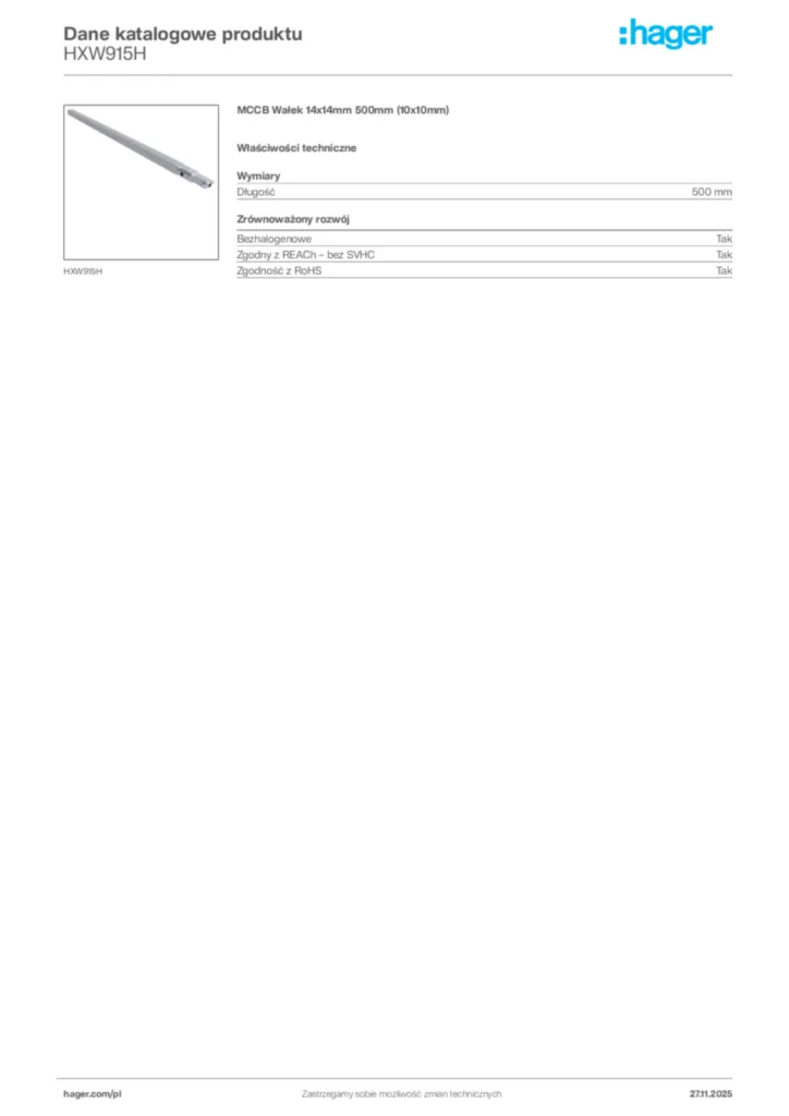 Zdjęcie Hager Karta katalogowa HXW915H | Hager Polska