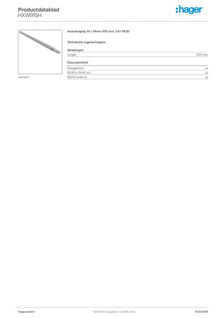 Afbeelding Hager Productdatablad HXW915H | Hager Nederland