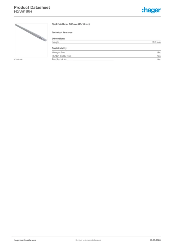 Image Hager Product data sheet HXW915H  | Hager