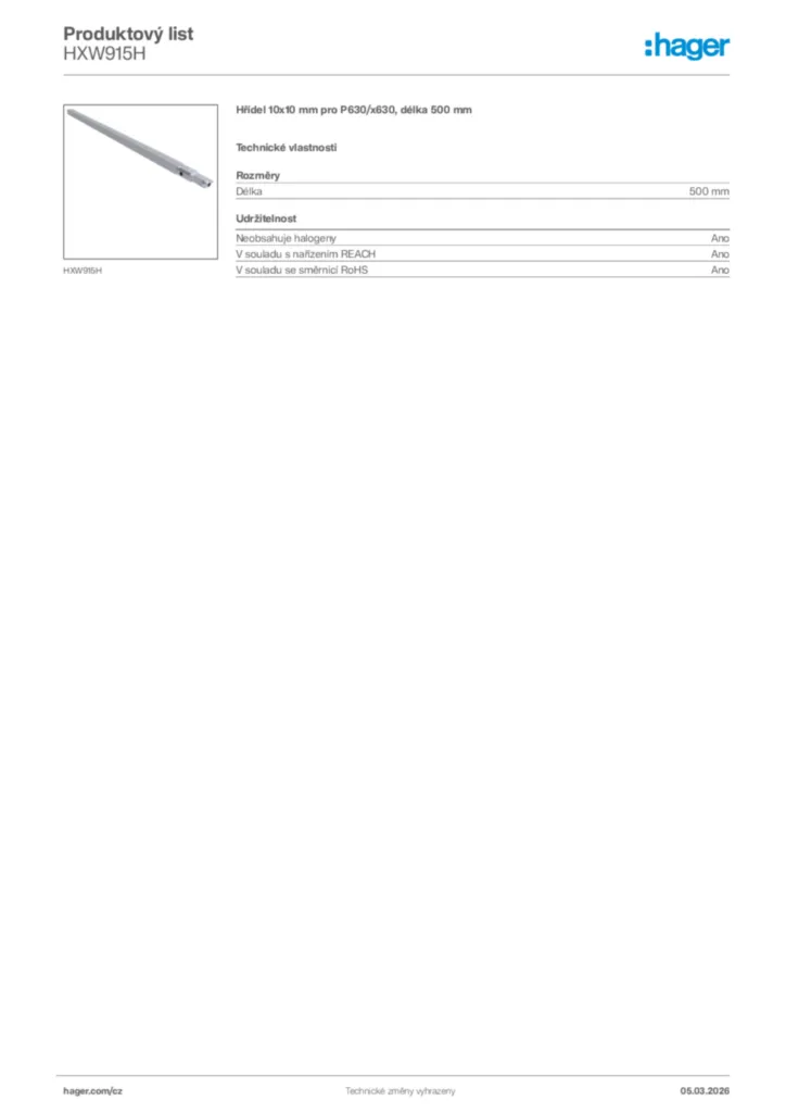 Obrázek Hager Product data sheet HXW915H | Hager