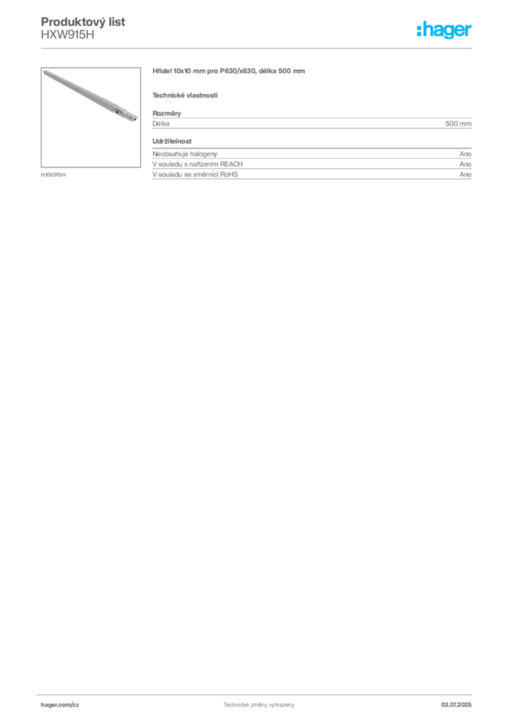 Obrázek Hager Produktový list HXW915H | Hager