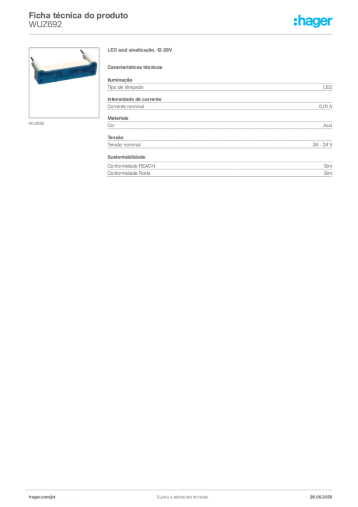 Imagem Hager Ficha técnica do produto WUZ692 | Hager Portugal
