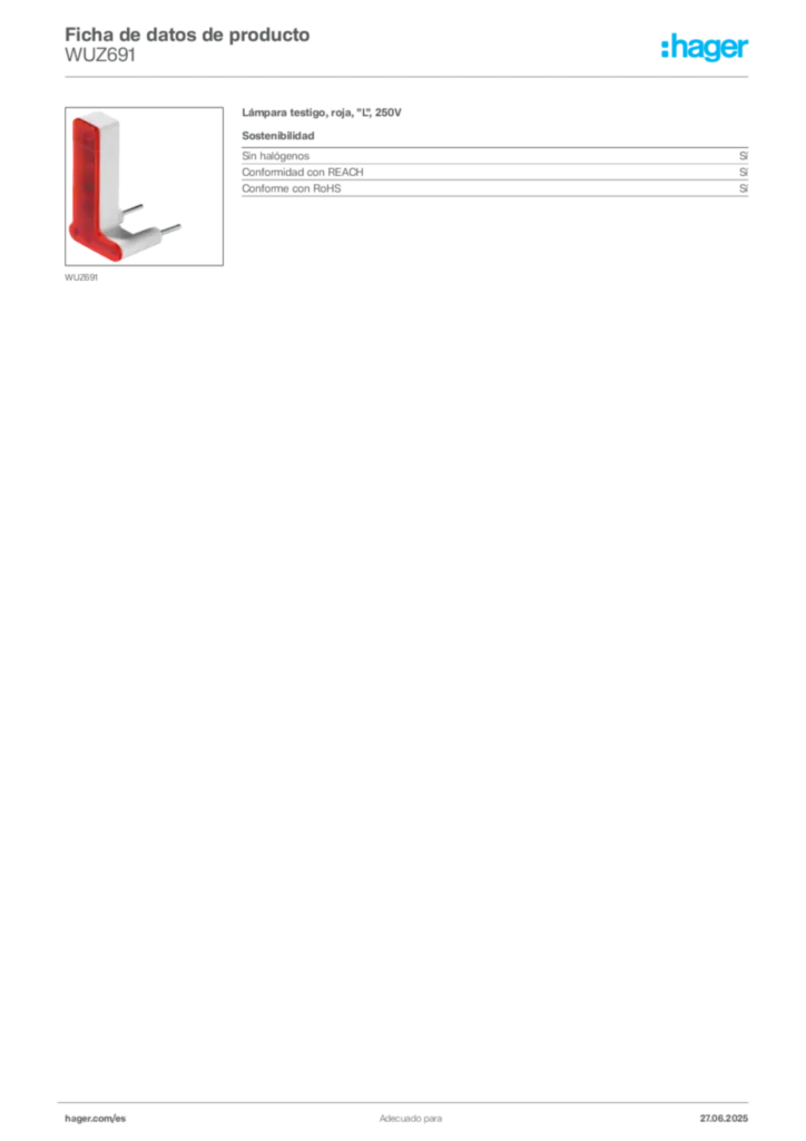 Imagen Hager Ficha de datos de producto WUZ691 | Hager España