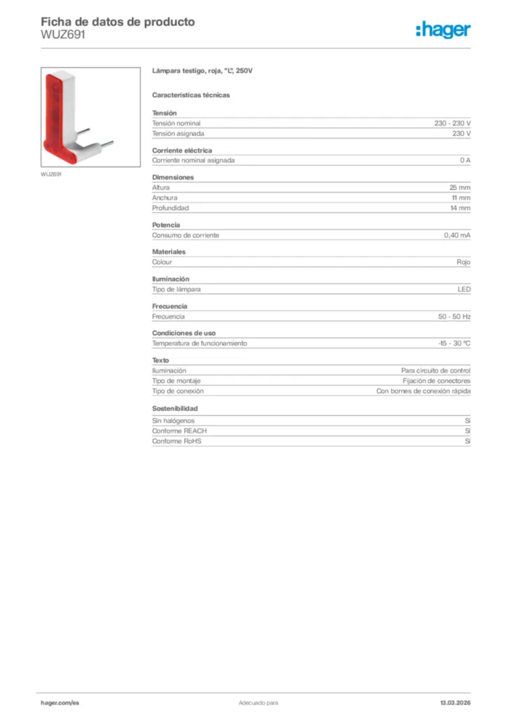 Imagen Hager Ficha de datos de producto WUZ691 | Hager España