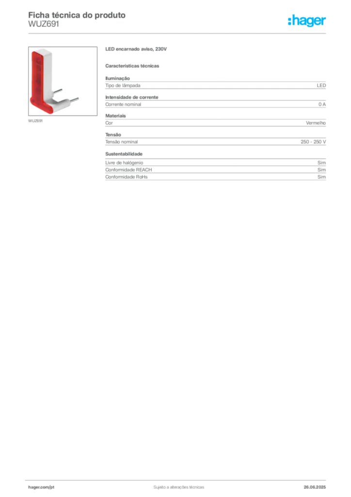 Imagem Hager Ficha técnica do produto WUZ691 | Hager Portugal