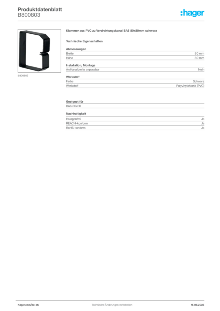 Bild Hager Produktdatenblatt B800803 | Hager Schweiz