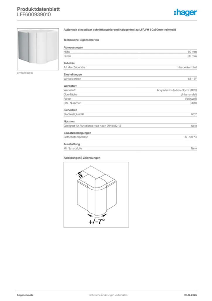 Bild Hager Produktdatenblatt LFF600939010 | Hager Deutschland