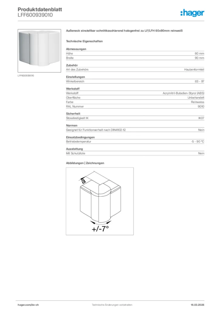 Bild Hager Produktdatenblatt LFF600939010 | Hager Schweiz