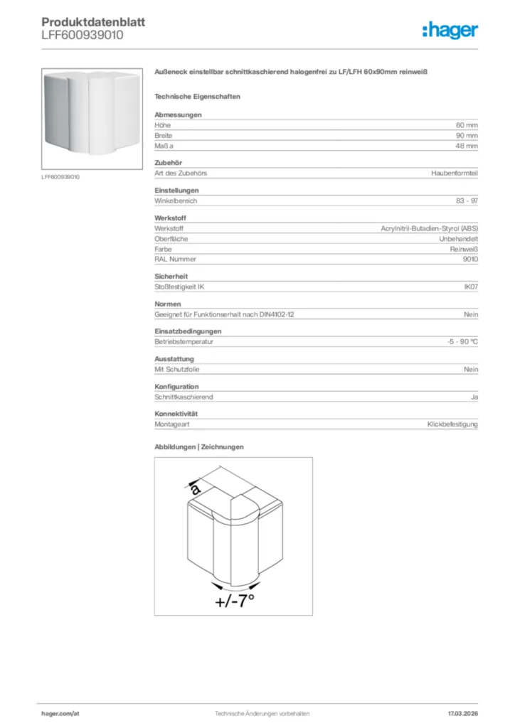 Bild Hager Produktdatenblatt LFF600939010 | Hager Deutschland