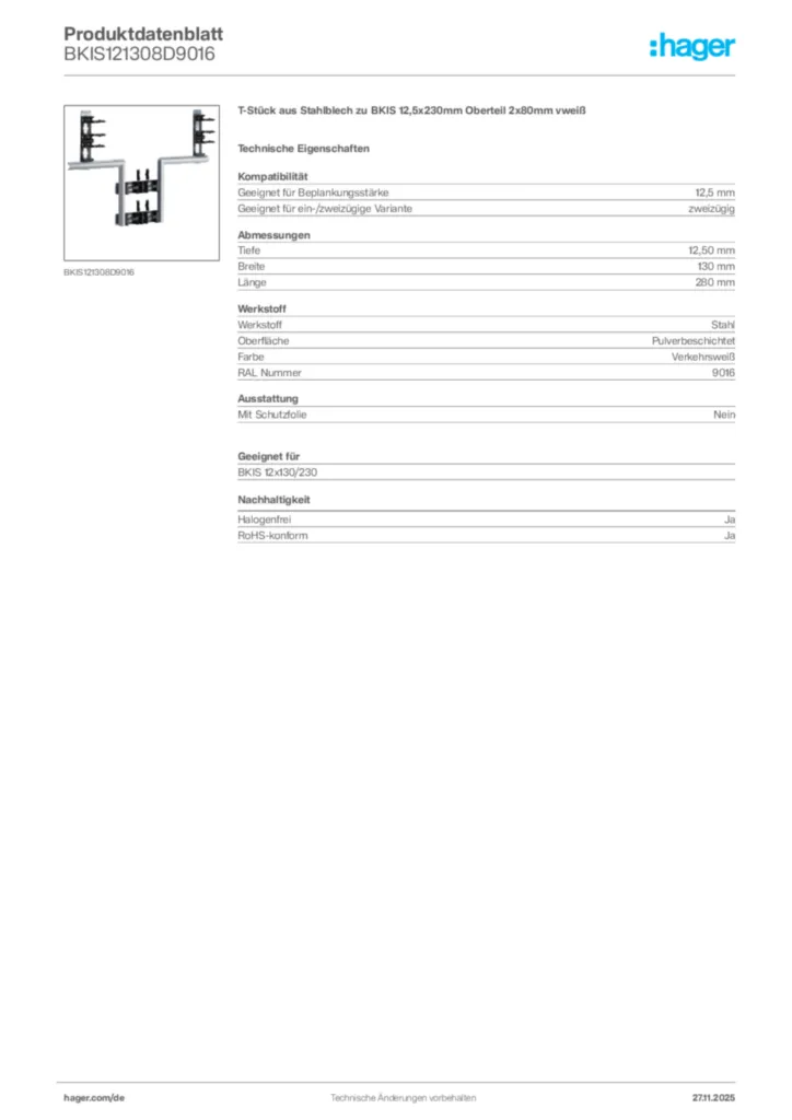 Bild Hager Produktdatenblatt BKIS121308D9016 | Hager Deutschland