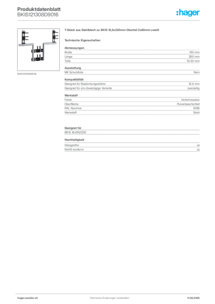Bild Hager Produktdatenblatt BKIS121308D9016 | Hager Schweiz